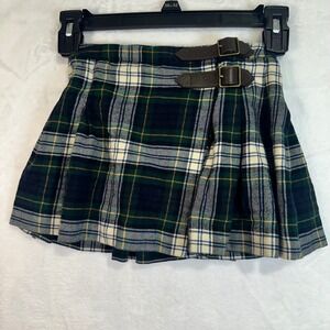 Polo Ralph Lauren Plaid Kilt Skirt 4T Green Blue Buckle Pleated Kids